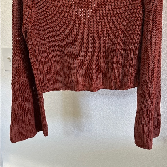 12th Tribe Rust Knit Bell Sleeves Cropped Sweater - Picture 7 of 9
